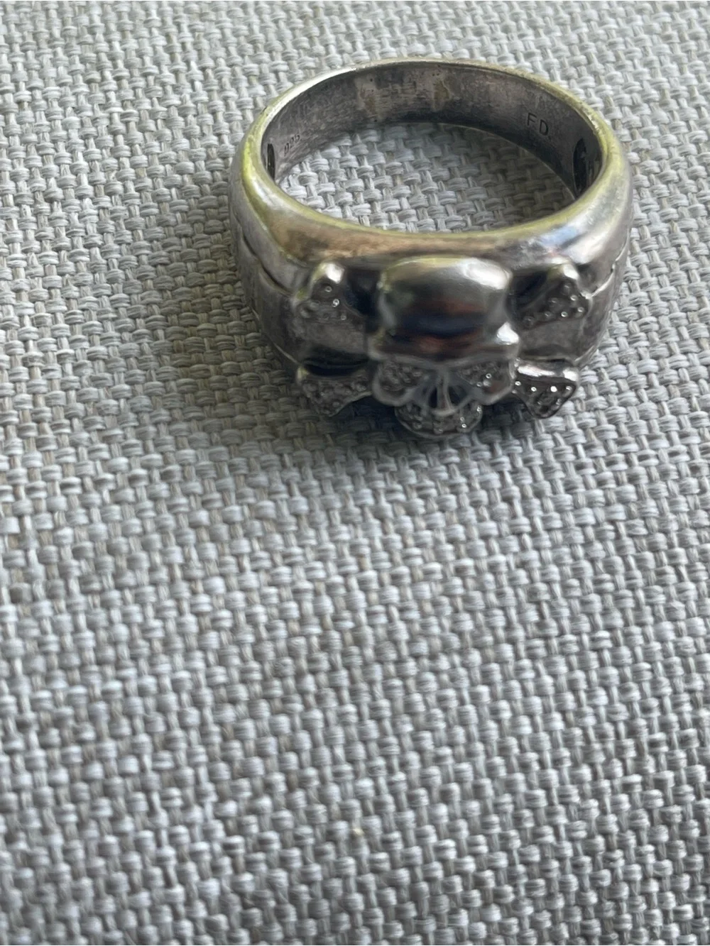 Men's Skull & Crossbones Sterling Silver Ring - Black Silver Finish with diamond